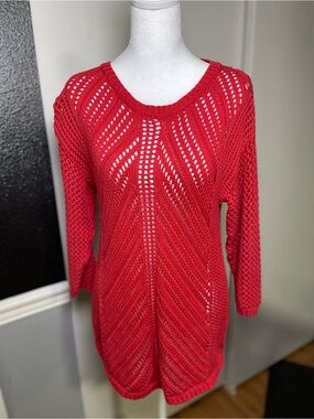 Chelsea & Theodore Coral Open-Knit Sweater